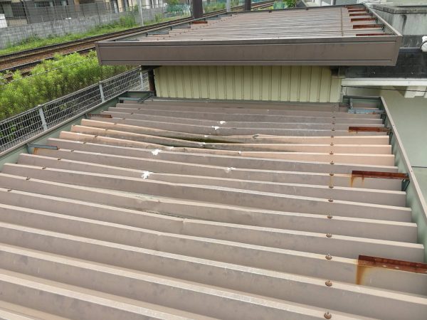 京都市立R中学校 北校舎屋上防水、渡り廊下折半屋根修繕工事